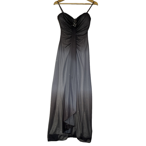 Onyx Nite Chiffon Sparkle Gown 4 Purple Gray Ombre Formal Dress Ruched Elegant - Picture 1 of 16